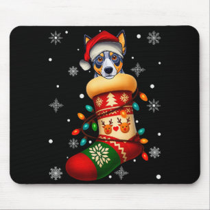 Santa Hat Blue Heeler Dog In Christmas Socks Men W Mouse Mat
