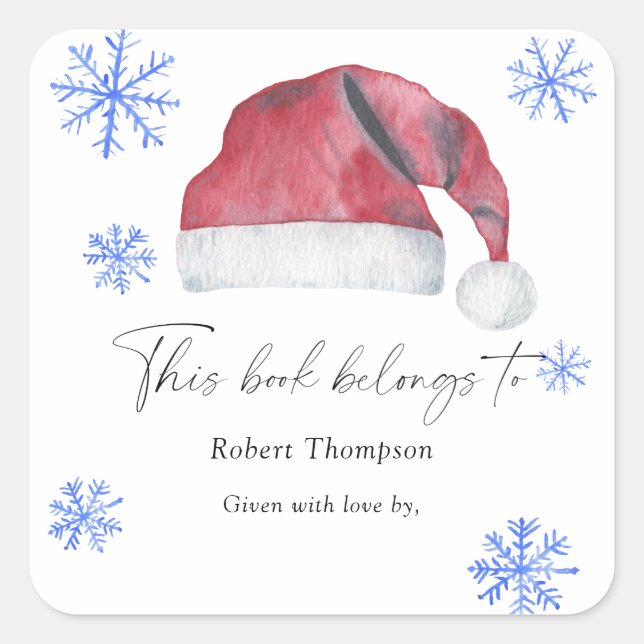 Santa hat - bookplate square sticker (Front)