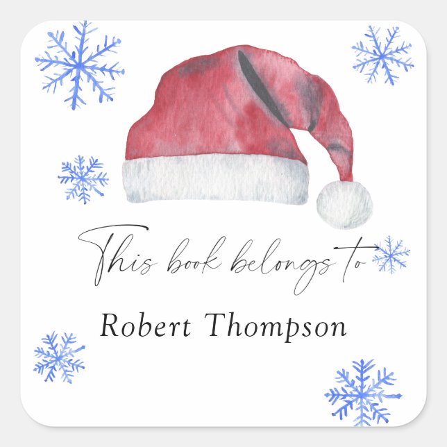 Santa hat - bookplate square sticker (Front)