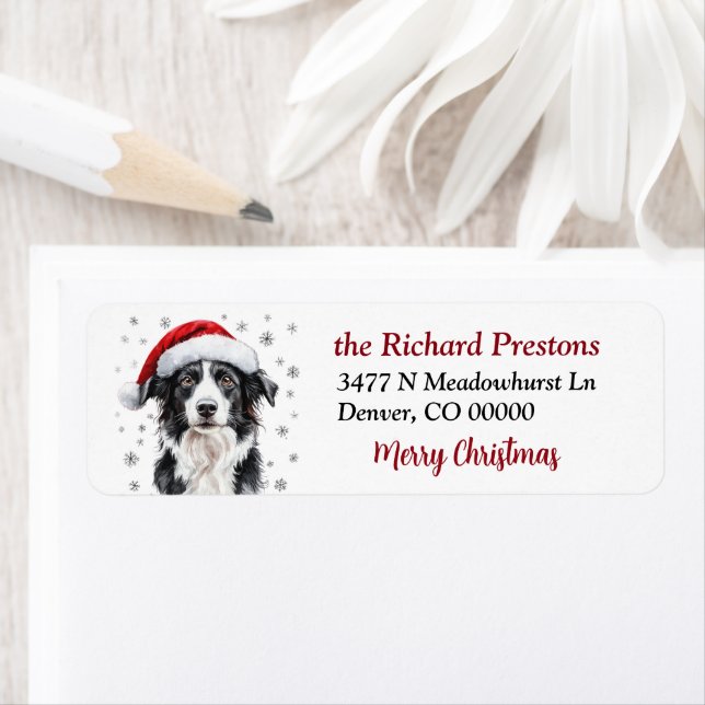 Santa Hat Border Collie Dog Return Address (Insitu)