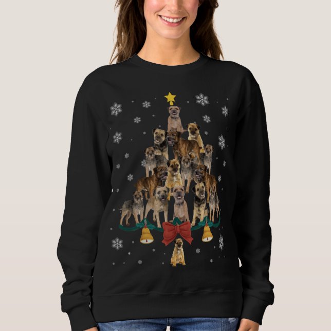 Santa Hat Border Terrier Christmas Tree Lights Xma Sweatshirt (Front)