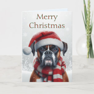 Santa Hat Boxer Dog Christmas Holiday Card