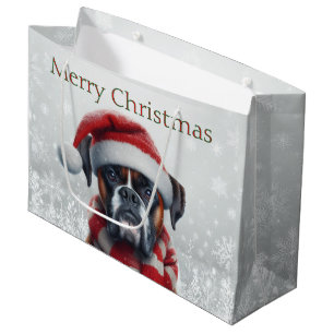 Santa Hat Boxer Dog Christmas Large Gift Bag