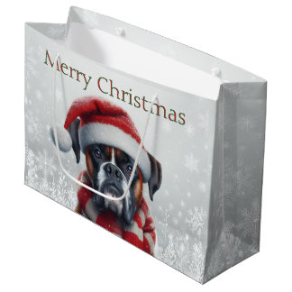 Santa Hat Boxer Dog Christmas Large Gift Bag