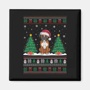 Santa Hat Boxer Dog Christmas Tree Lights Ugly Swe Magnet