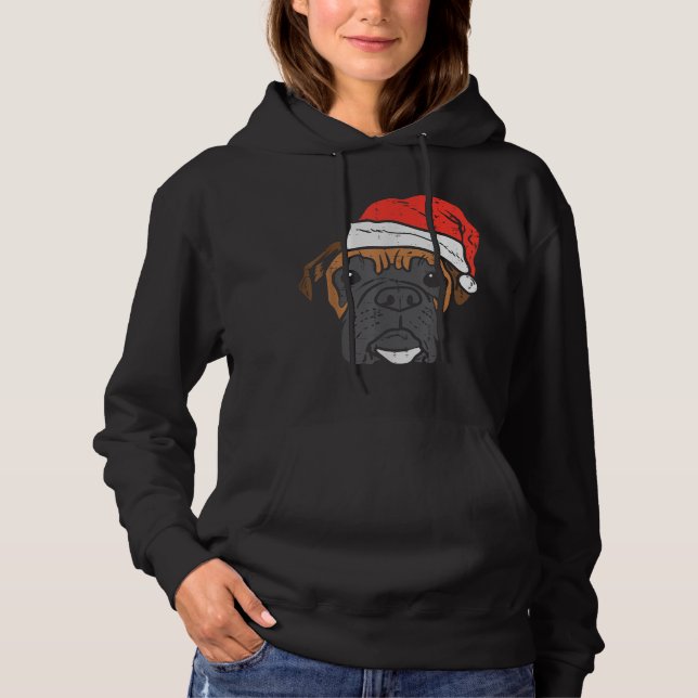 Santa Hat Boxer Dog Christmas Xmas Dog Lover Owner Hoodie (Front)