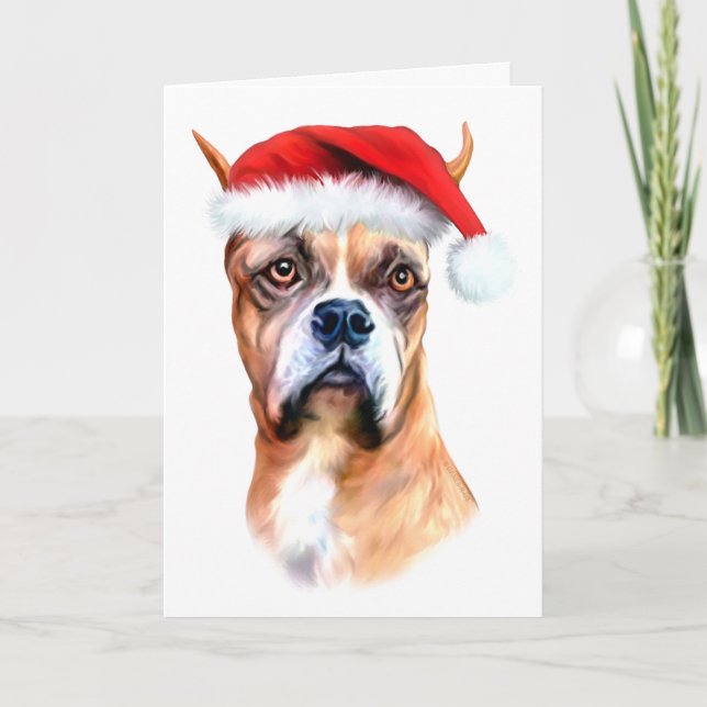 Santa Hat Boxer Holiday Card (Front)