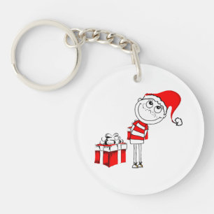 Santa Hat Boy Hiding Christmas Present Key Ring