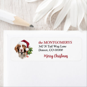 Santa Hat Brittany Dog Christmas Return Address