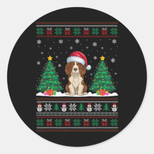 Santa Hat Brittany Spaniel Dog Xmas Tree Lights Ug Classic Round Sticker
