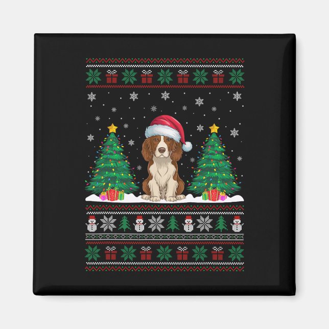 Santa Hat Brittany Spaniel Dog Xmas Tree Lights Ug Magnet (Front)