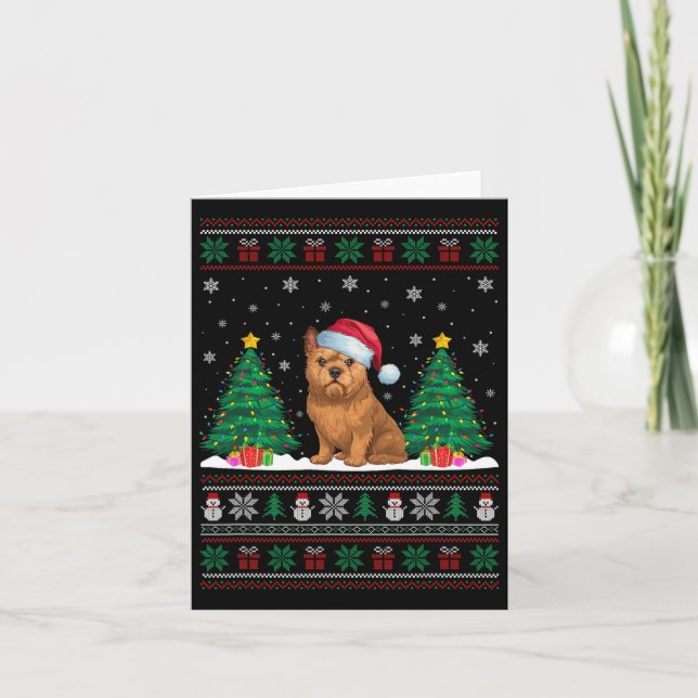 Santa Hat Brussels Griffon Dog Xmas Tree Lights Ug Card (Front)