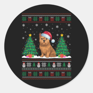 Santa Hat Brussels Griffon Dog Xmas Tree Lights Ug Classic Round Sticker
