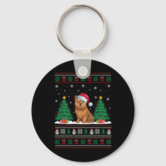 Santa Hat Brussels Griffon Dog Xmas Tree Lights Ug Key Ring (Front)