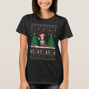 Santa Hat Bull Terrier Dog Xmas Tree Lights Ugly S T-Shirt