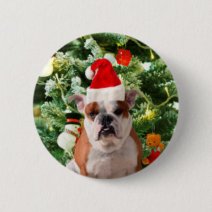 Santa Hat Bulldog Christmas Tree Snowman Gift Box 6 Cm Round Badge