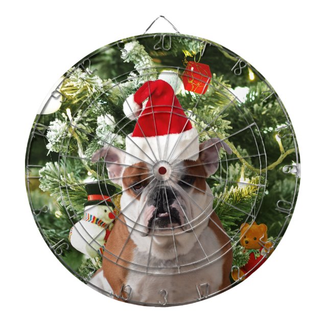 Santa Hat Bulldog Christmas Tree Snowman Gift Box Dartboard (Front)