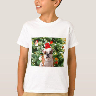 Santa Hat Bulldog Christmas Tree Snowman Gift Box T-Shirt