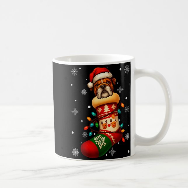 Santa Hat Bulldog Dog In Christmas Socks Men Women Coffee Mug (Right)