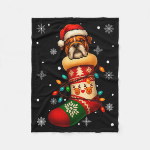 Santa Hat Bulldog Dog In Christmas Socks Men Women Fleece Blanket