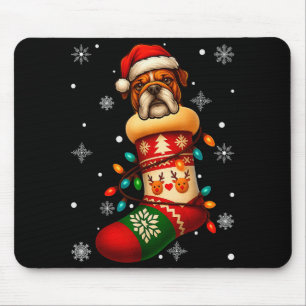 Santa Hat Bulldog Dog In Christmas Socks Men Women Mouse Mat