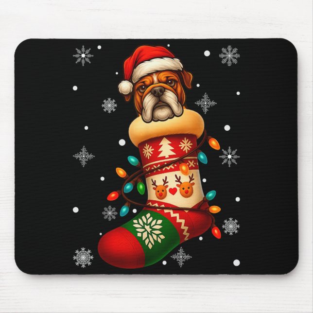 Santa Hat Bulldog Dog In Christmas Socks Men Women Mouse Mat (Front)