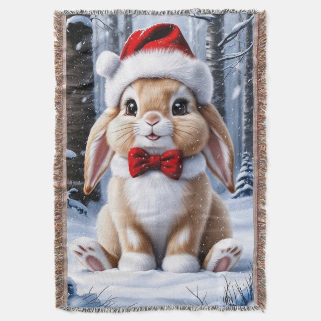 Santa Hat Bunny Throw Blanket (Front Vertical)