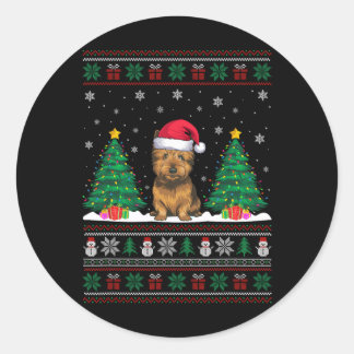 Santa Hat Cairn Terrier Dog Xmas Tree Lights Ugly  Classic Round Sticker