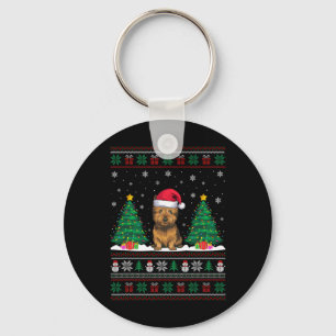 Santa Hat Cairn Terrier Dog Xmas Tree Lights Ugly Key Ring