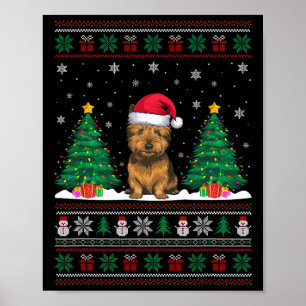 Santa Hat Cairn Terrier Dog Xmas Tree Lights Ugly  Poster