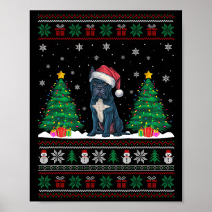 Santa Hat Cane Corso Dog Christmas Tree Lights Ugl Poster