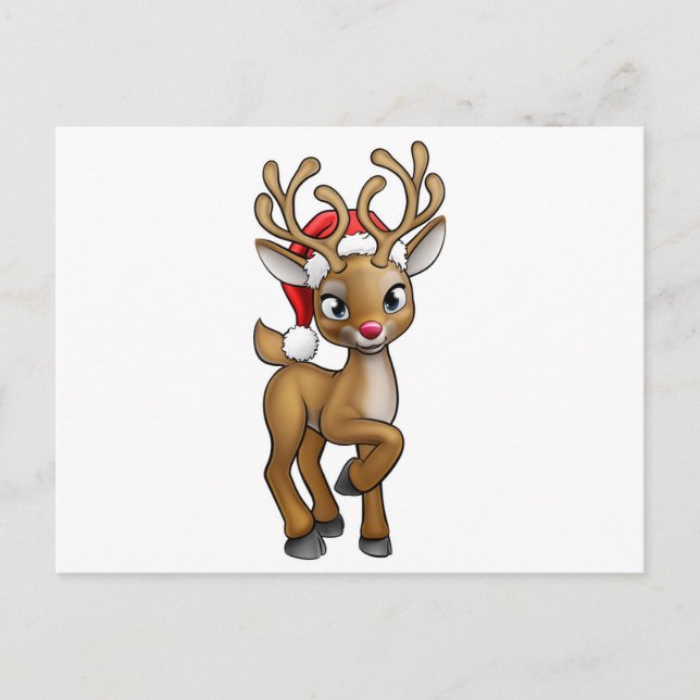 Santa Hat Cartoon Christmas Reindeer Holiday Postcard (Front)