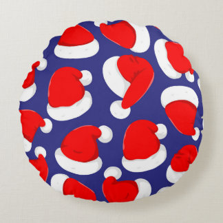Santa Hat Cartoon Seamless Background Round Cushion