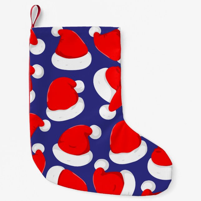 Santa Hat Cartoon Seamless Background Small Christmas Stocking (Front)