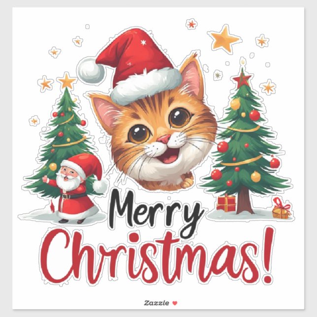 Santa Hat Cat Artwork For Holiday Craft Projects (Sheet)