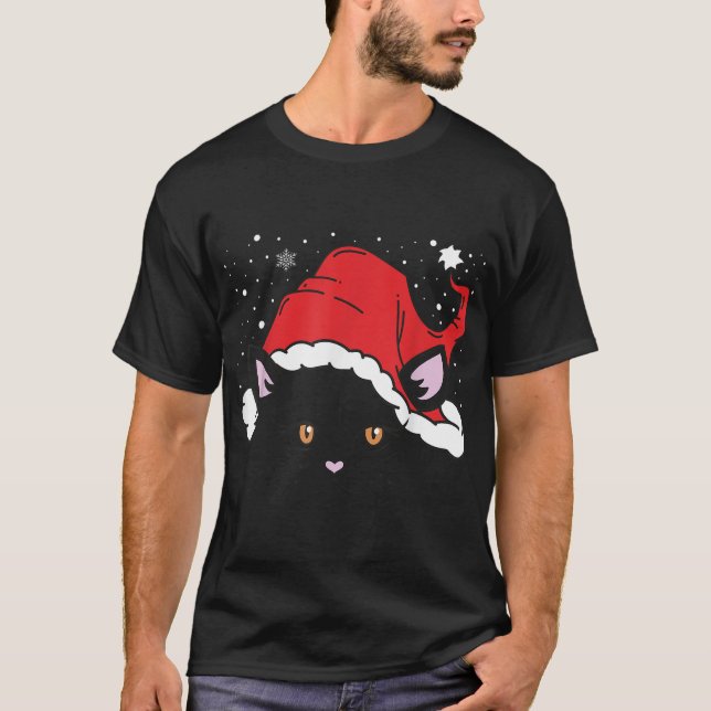 Santa Hat Cat Face Christmas Kittens Lovers Xmas P T-Shirt (Front)
