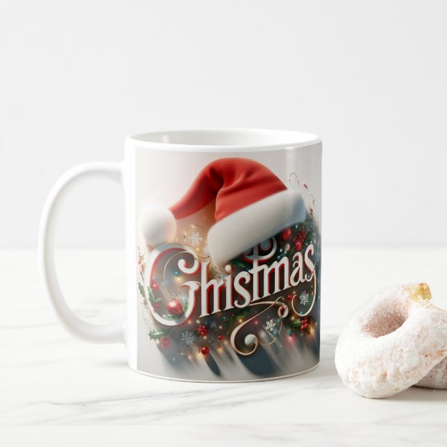 Santa Hat Ceramic Mug – Perfect Christmas Gift (With Donut)
