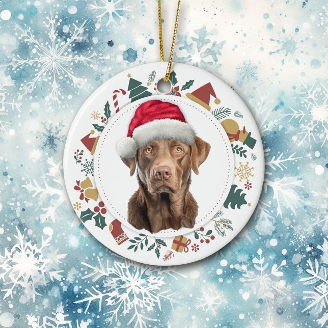 Santa Hat Chesapeake Bay Retriever Holiday Wreath Ceramic Tree Decoration (Creator Uploaded)