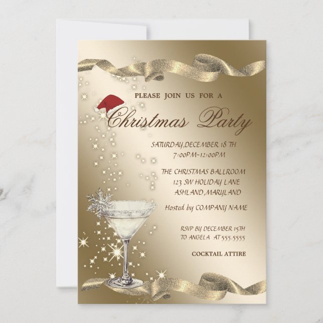 Santa Hat Chic Wine Glass Company Christmas Invitation (Front)