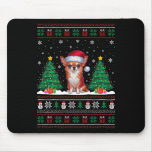 Santa Hat Chihuahua Dog Christmas Tree Lights Ugly Mouse Mat