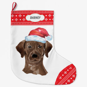 Santa Hat Chocolate Lab Snowflake Border Large Christmas Stocking