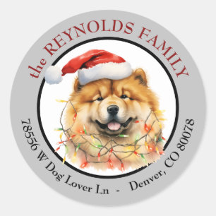 Santa Hat Chow Chow Dog Christmas Return Address Classic Round Sticker