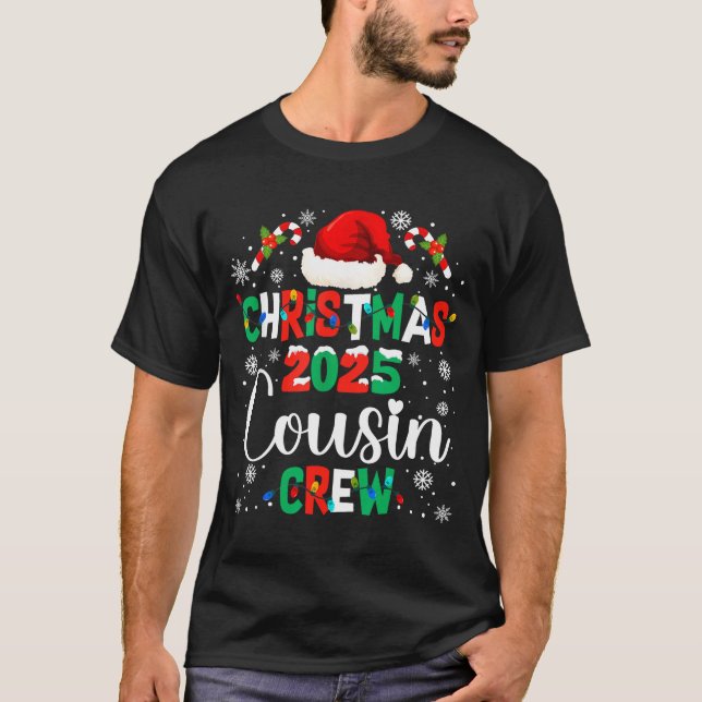 Santa Hat Christmas 2025 Cousin Crew Xmas Matching T-Shirt (Front)