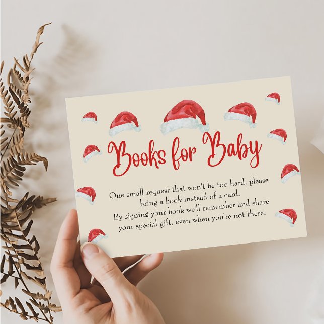 Santa Hat Christmas Baby Shower Books For Baby  Enclosure Card (Creator Uploaded)
