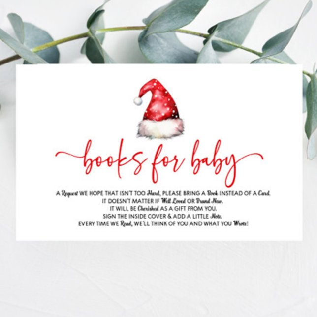 Santa Hat Christmas Baby Shower Books For Baby Enclosure Card (Creator Uploaded)