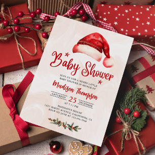 Santa Hat Christmas Baby Shower Invitation