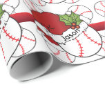 Santa Hat Christmas Baseball | DIY Name Wrapping Paper<br><div class="desc">🥇AN ORIGINAL COPYRIGHT ART DESIGN by Donna Siegrist ONLY AVAILABLE ON ZAZZLE! ⭐⭐⭐⭐⭐ 5 Star Review. Christmas Gift Wrapping Paper. ✔NOTE: ONLY CHANGE THE TEMPLATE AREAS NEEDED! 😀 If needed, you can remove the text and start fresh adding whatever text and font you like. 📌If you need further customisation, please...</div>