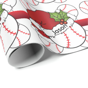 Santa Hat Christmas Baseball DIY Name Wrapping Paper