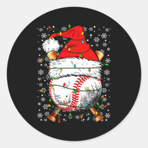Santa Hat Christmas Baseball Player Srts For Men B Classic Round Sticker