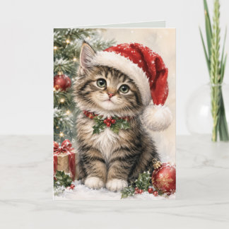 Santa Hat Christmas Cat Holiday Card
